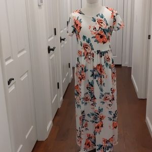 White and floral maxi dress